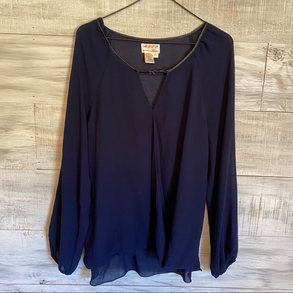 M. S. S. P. Overlapping Navy Blue Blouse